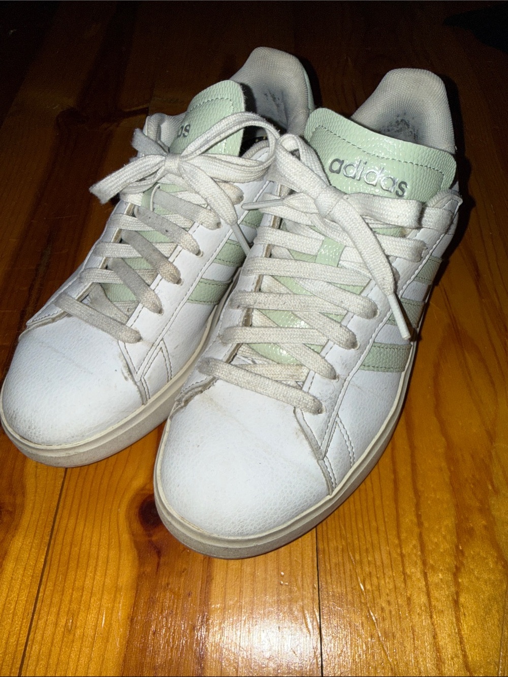 Adidas Women’s White Sneakers with Mint Green Accents